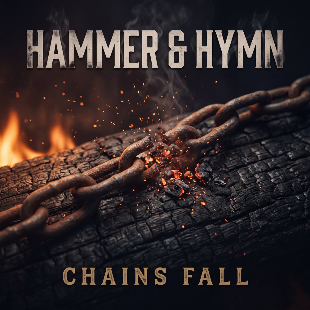 Chains Fall album cover — a broken iron chain on scorched wood